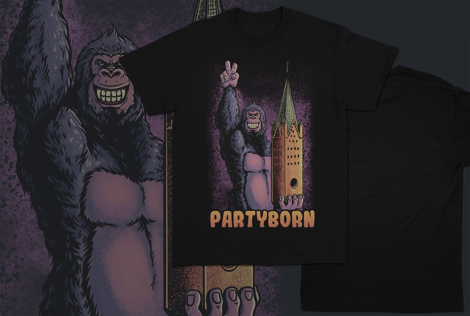 Partyborn Gorilla Paderborn Dom T-Shirt Schwarz Mockup