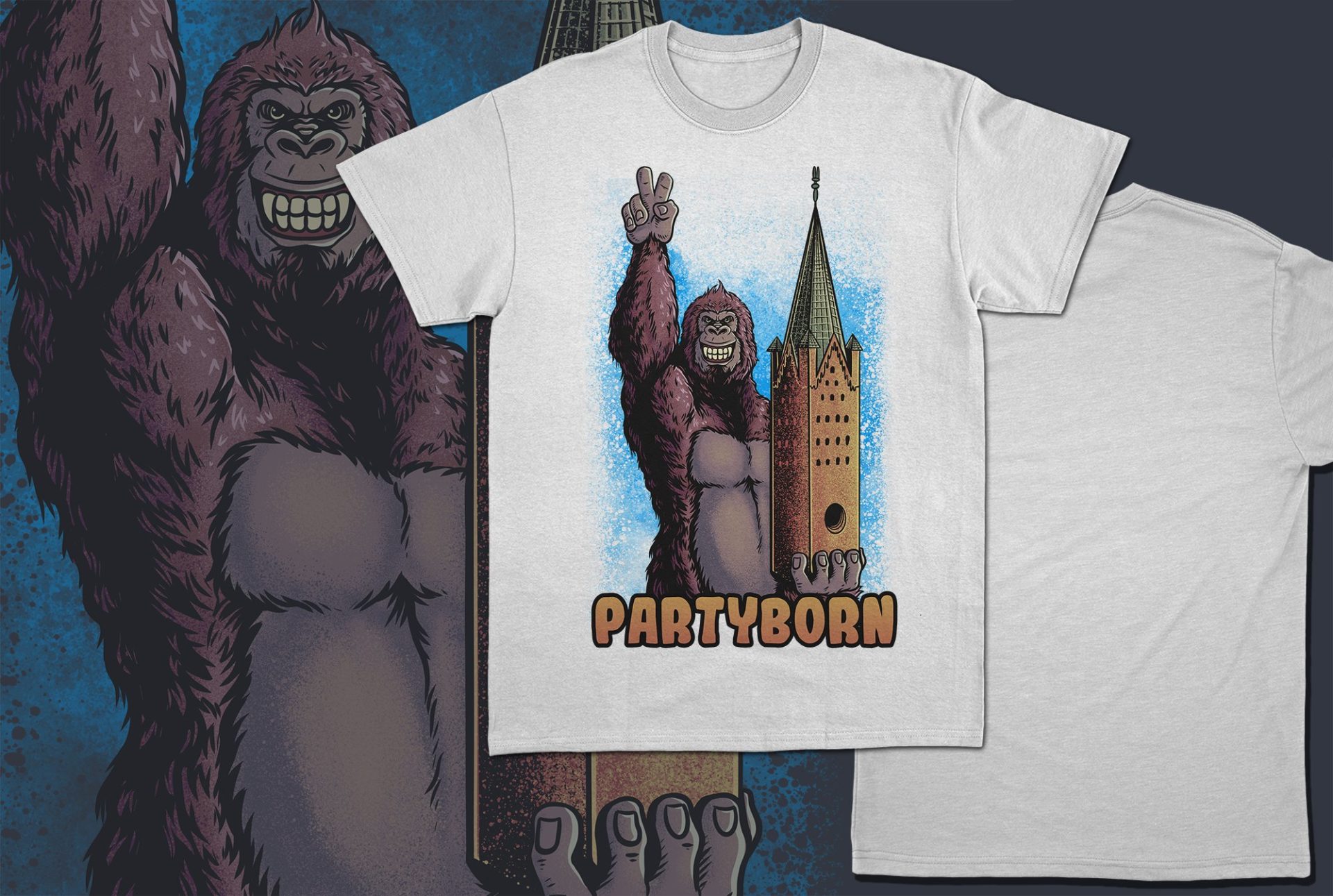 Partyborn Gorilla Paderborn Dom T-Shirt Weiß Mockup